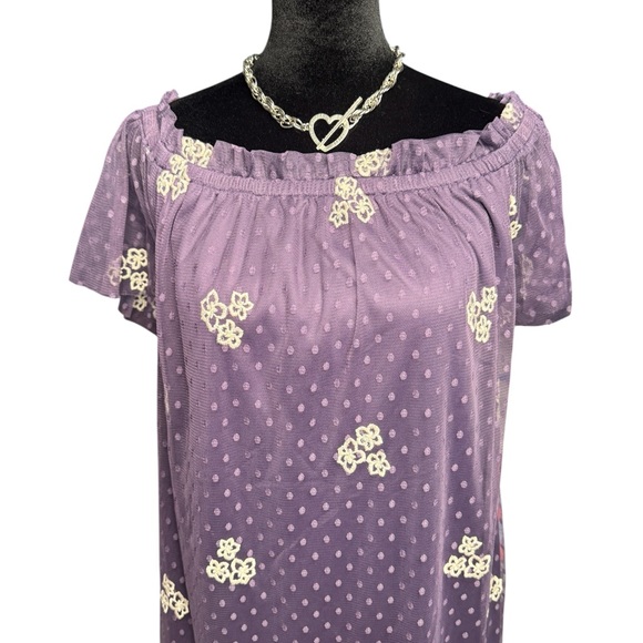 Miami floral polka dot mesh dress purple white off shoulder size M Y2K Coquette - Picture 3 of 5